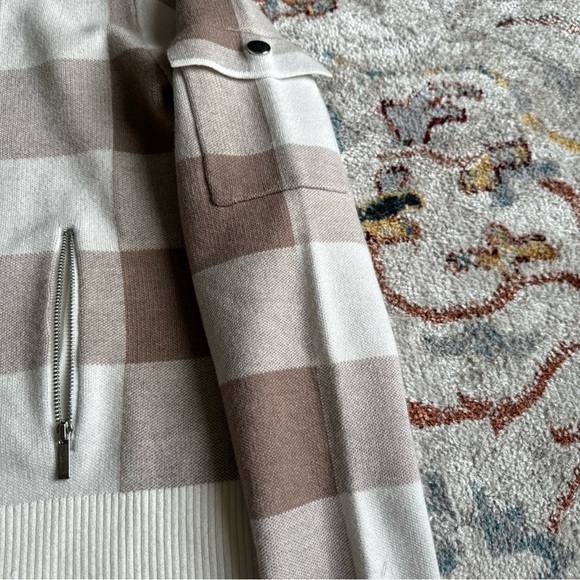 Cynthia Fowler Knit Plaid Jacket Brown And Ivory Full Zip Size Medium - Picture 5 of 8